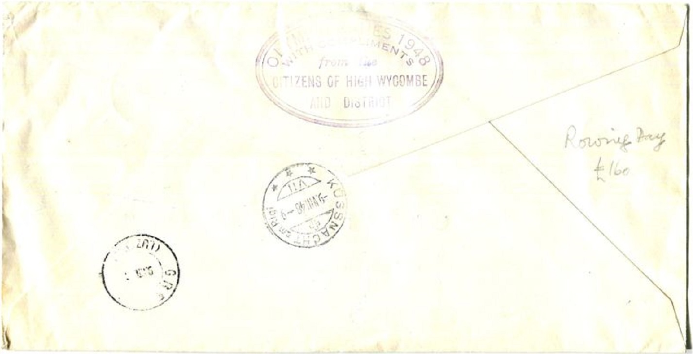 Registered letter GBR 1948 Aug. 6th OG London Henley Mobile Post Office C wwith registration label Henley on Thames No. 5031 reverse