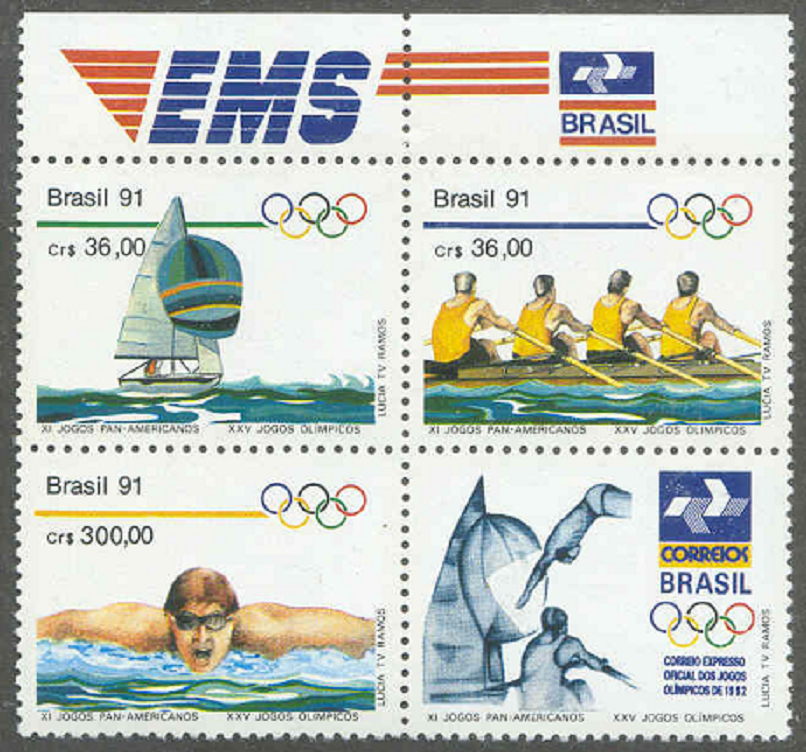 Stamp BRA 1991 March 20th Pan American Games and OG Barcelona Mi 2404 06 block of four including tab M4X 