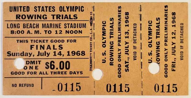 Ticket USA 1968 Olympicn Rowing Trials Long Beach Marine Sradium