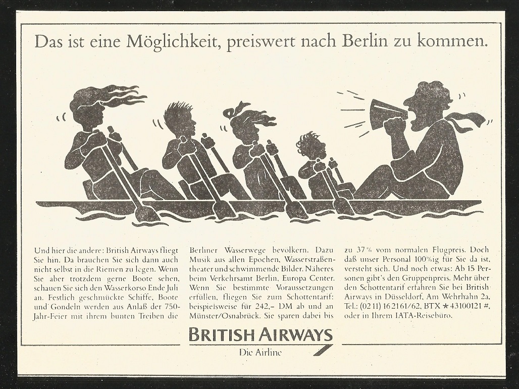 Ad GER 1987 BRITISH AIRWAYS This is a chance to get cheaply to Berlin