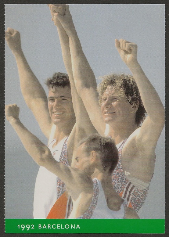 Crew card GBR OG Barcelona 1992 Greg Jonny Searle cox Garry Herbert GBR M2 gold medal winners 1