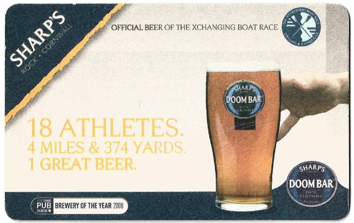 Beer mat GBR SHARPS DOOM BAR Official Beer of the Xchanging Boat Race front