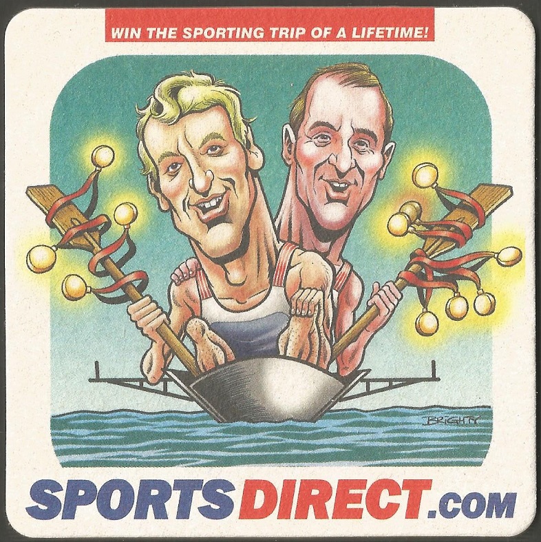 Beer mat GBR SPORTSDIRECT Steve Redgrave Matthew Pinsent three times M2 Olympic gold medal winners 1988 1992 1996