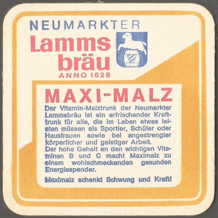 Beer mat GER 1972 LAMMSBRAEU MAXI MALZ OG Munich with times for 2000 m reverse