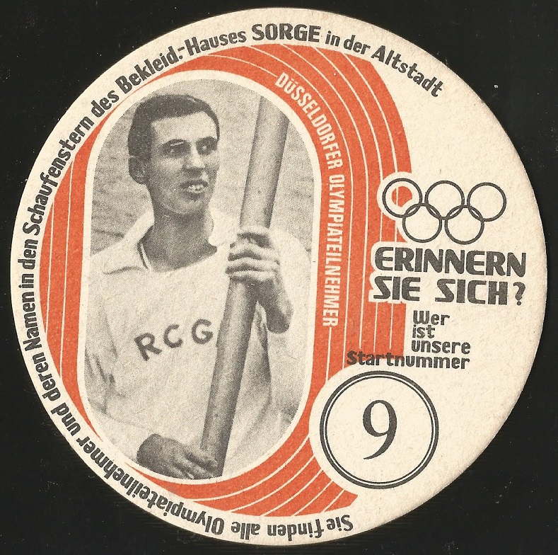 Beer mat GER 1972 OG Munich Peter Wilbert RC Germania Duesseldorf spare man for the German Olympic team