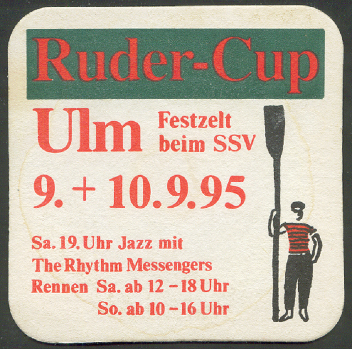 Beer mat GER 1995 Ruder Cup Ulm Rower parading with oar