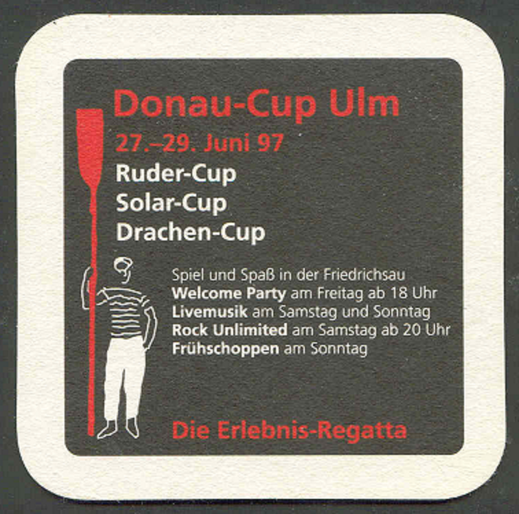 Beer mat GER 1997 Donau Cup Ulm Rower parading with oar