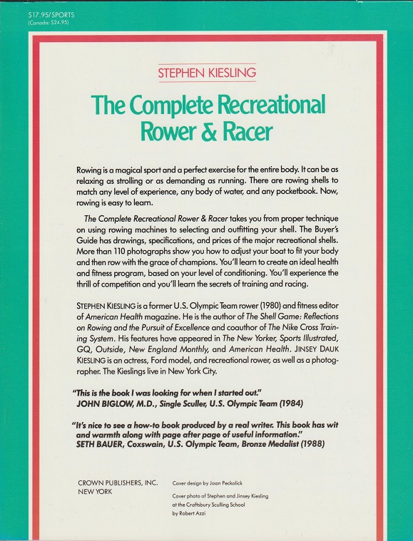 Book USA 1990 The Complete Recreational Rowwer Racer by Stephen Kiesling reverse