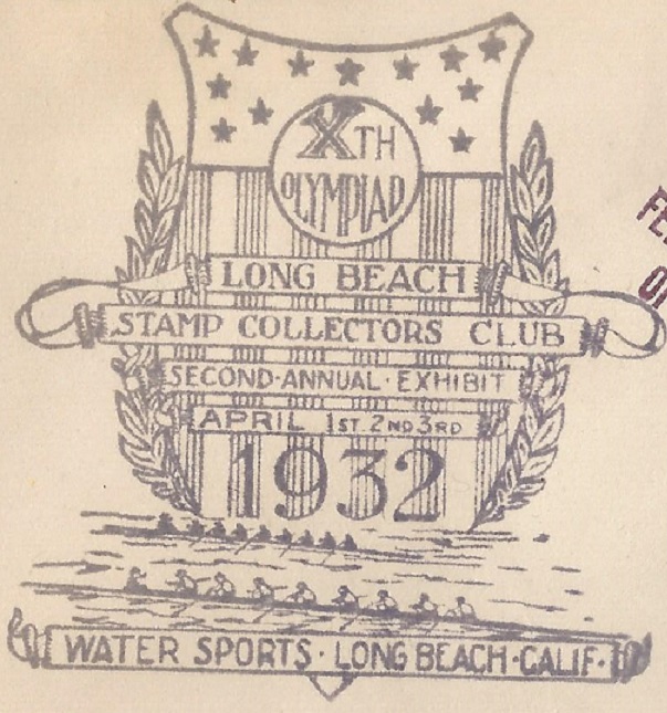 Cachet USA 1932 OG Los Angeles Long Beach Water Sports