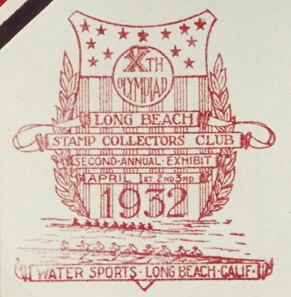Cachet USA 1932 OG Los Angeles Long Beach Water Sports red colour