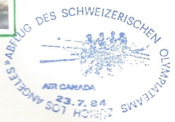cachet sui 1984 july 23rd zuerich flight departure of swiss olympic team to og games los angeles