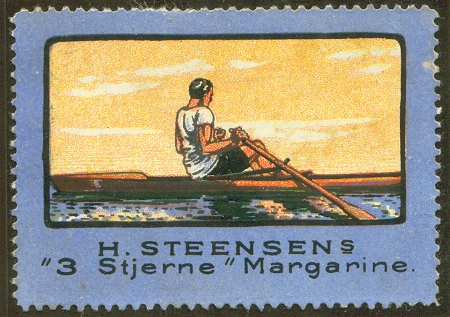Cinderella DEN H.Steensens 3 Stjerne Margarine Drawing of single sculler with blue margin