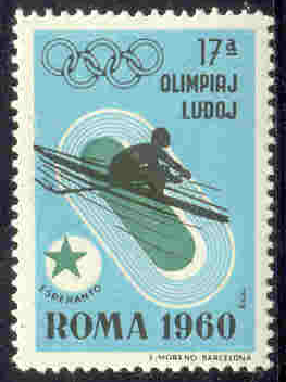 Cinderella ESP 1960 OG Rome Esperanto Single sculler on blue background