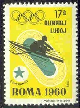 Cinderella ESP 1960 OG Rome Esperanto Single sculler on yellow background