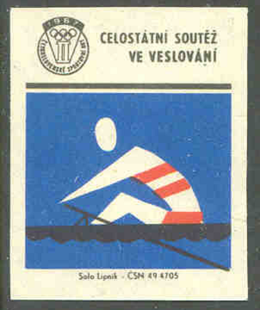 Matchbox label TCH Stylized rower on blue background