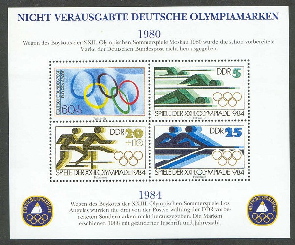 cinderella ger 1980 gdr 1984 designs of unissued olympic stamps philex bl. a 1