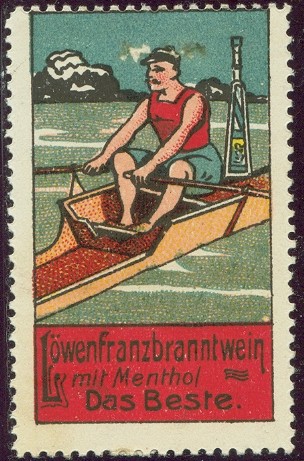 cinderella ger loewenfranzbranntwein drawing of single sculler with bottle on his boat 