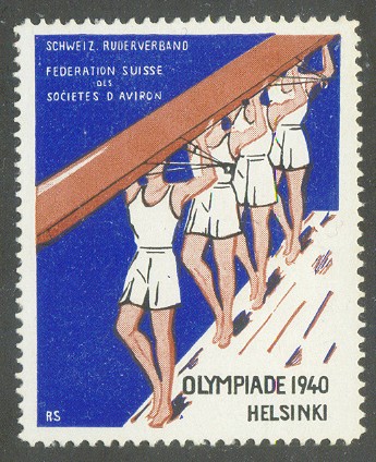 cinderella sui 1940 og helsinki swiss rowing federation drawing of 4 crew carrying their boat overhead 