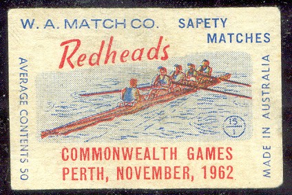 label aus 1962 redheads commonwealth games perth drawing of 4 crew 