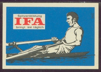 label ger ifa 295 drawing of single sculler on blue background 