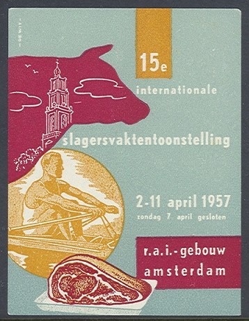 label ned 1957 slagersvaktentoonstelling amsterdam drawing of sculler coll. e 