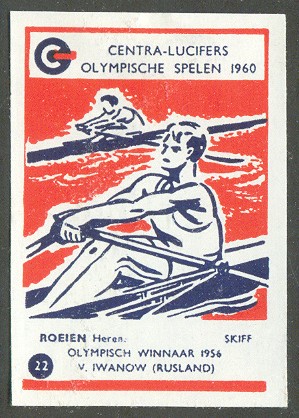 label ned 1960 og rome olympic champion 1956 skiff v. iwanow drawing of two single scullers 