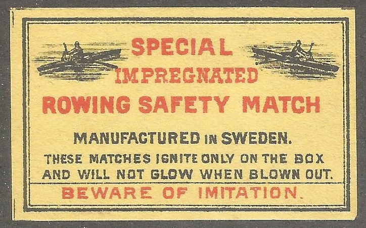matchbox label swe rowing safety match