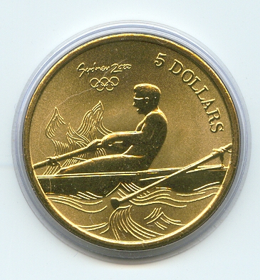 Coin AUS OG Sydney 2000 Five Dollars Sweep rower at finsh of stroke