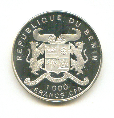 coin ben 1999 og sydney 1000 francs cfa silver pp piefort 4000 g 100 issued reverse1