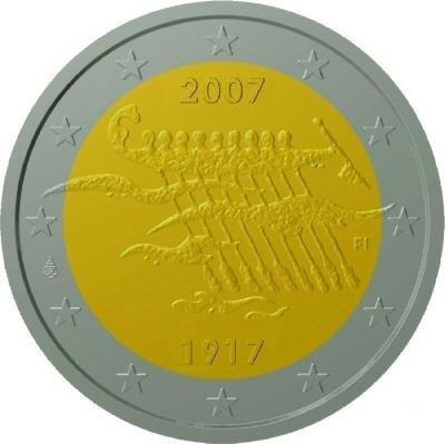 coin fin 2007 independency 90 years 2 eur stylized 9x 