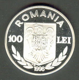 coin rom 1996 og atlanta 100 lei silver 925 pp 27 g front