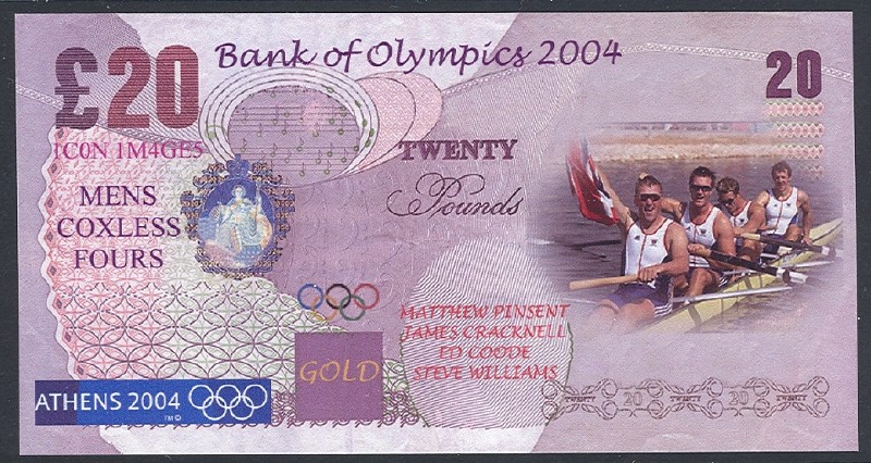 fancy banknote gbr 2004 og athens 20 gbp gbr 4 crew gold medal winners coll. e 