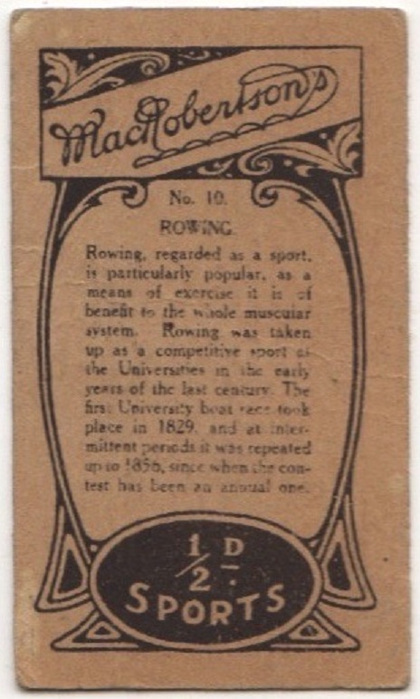 CC AUS 1916 MACROBERTSONS Sports No. 10 Rowing reverse