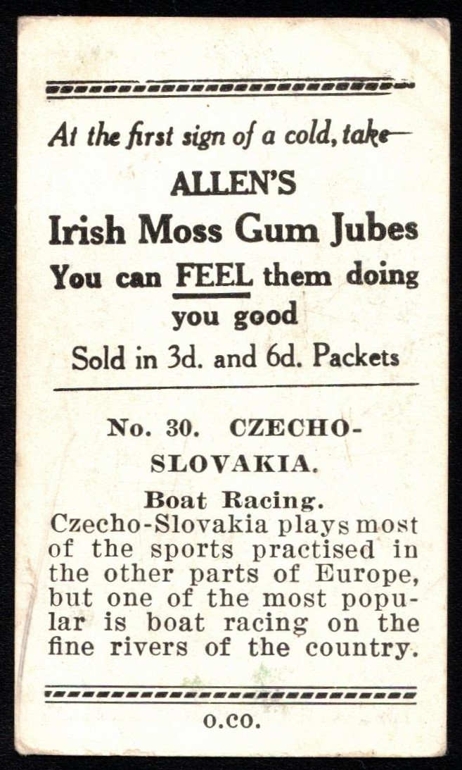 CC AUS 1936 Allens confectionary card Sports Flags of Nations reverse