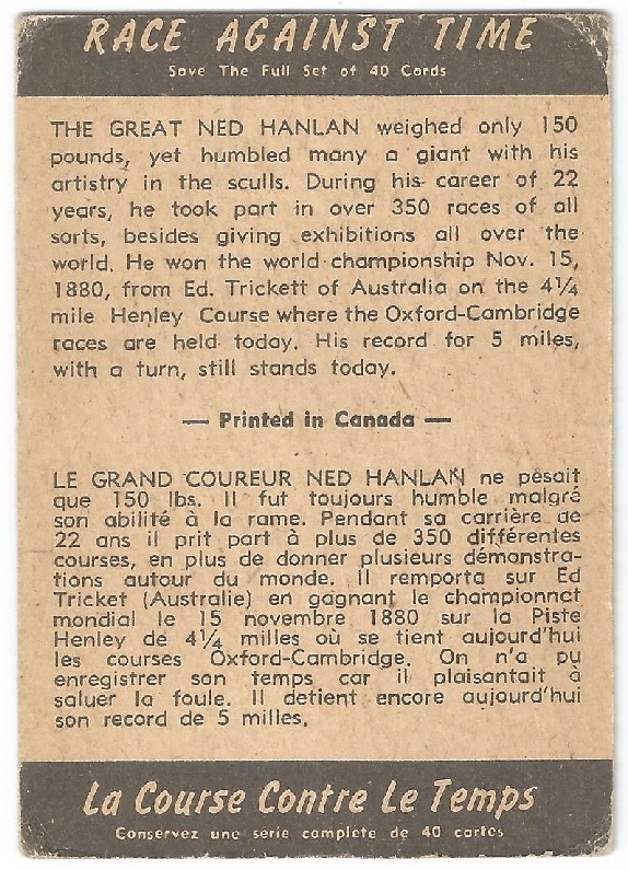 CC CAN 1954 PARKHURST PRODUCTS Race against Time No. 7 Hanlan CAN wins reverse 
