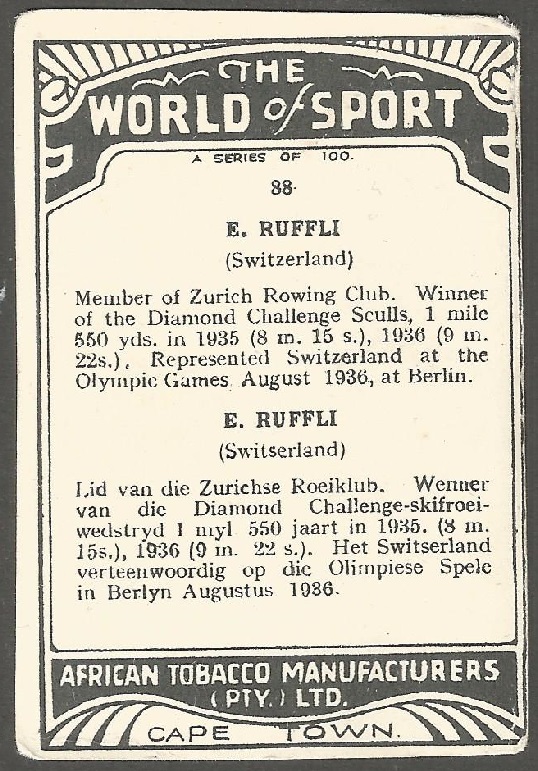 CC RSA AFRICAN TOBACCO MANUFACTURER The World of Sport No. 88 E. Ruffli SUI reverse