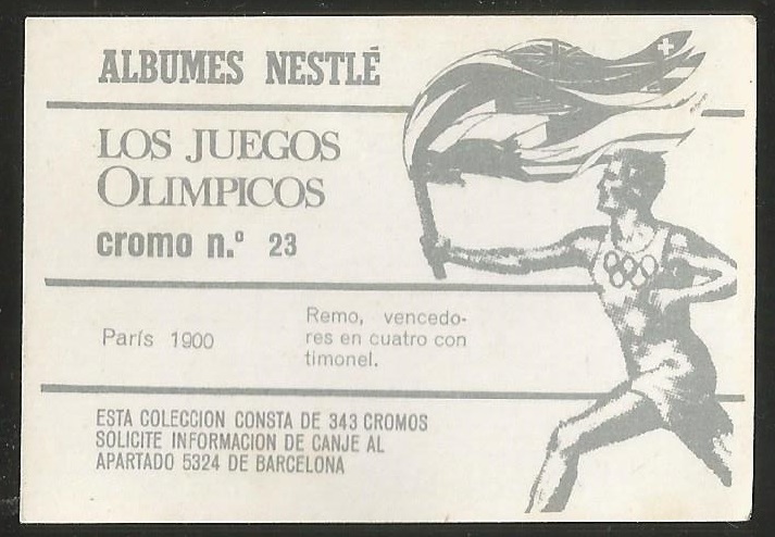 CC ESP NESTLE Los Juegos Olimpicos Cromo No. 23 Paris 1900 M4 gold medal winner reverse