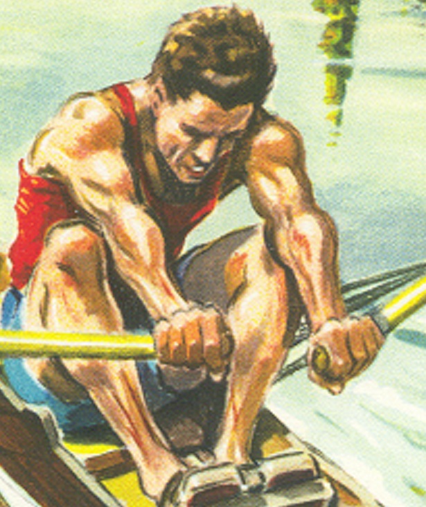 Ad FRA 1953 Société Parisienne d Expansion Chimique VITASCORBOL 500 Coloured drawing of single sculler detail
