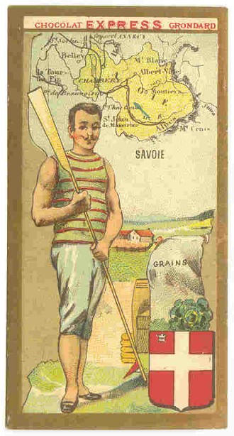 cc fra chromo chocolat express grondard  departement savoie  posing oarsman 