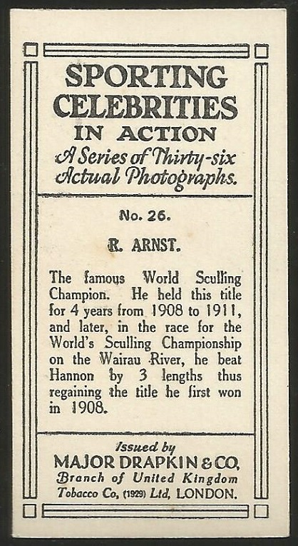 CC GBR 1930 Major Drapkin Tobacco Sporting Celebrities in Action No. 26 R. Arnst reverse