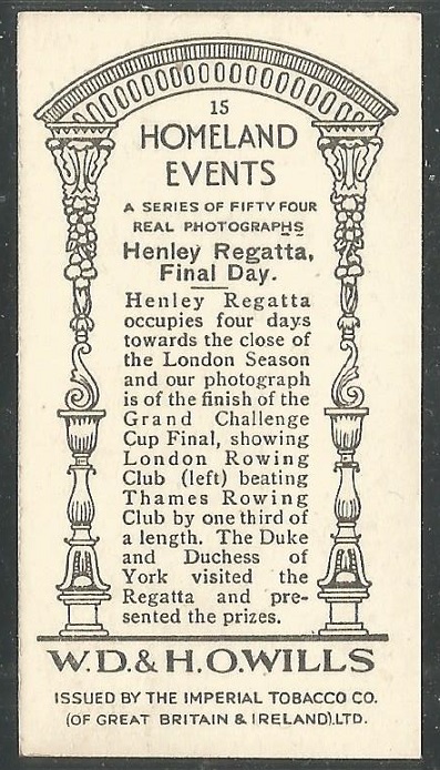 CC GBR 1932 Wills Tobacco Homeland Events No. 29 May Eights Week Cambridge reverse