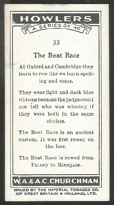 CC GBR 1937 Churchmans Cigarettes Howlers No. 33 The Boat Race reverse
