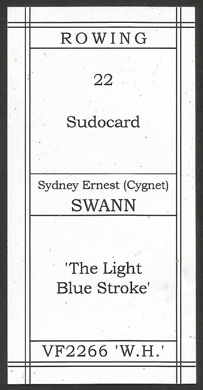 CC GBR FIGOPUZZLE Sudocard Rowing No. 22 Sydney Ernest Swann Cambridge University BC reverse