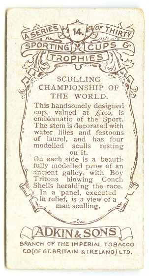 cc gbr 1914 adkins cigarettes sporting cups  trophies no. 14 - sculling championship of the world reverse