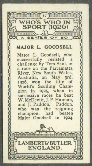 cc gbr 1926 lambert butler whos who in sport no. 17 major l. goodsell aus professional world sculling champion 1925 1927 reverse