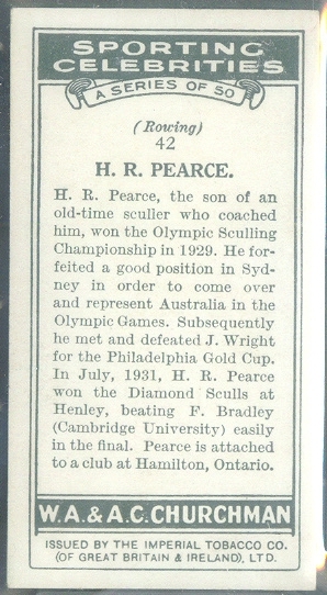 cc gbr 1931 churchmans cigarettes sporting celebrities no. 42 - h.r. pearce aus - reverse