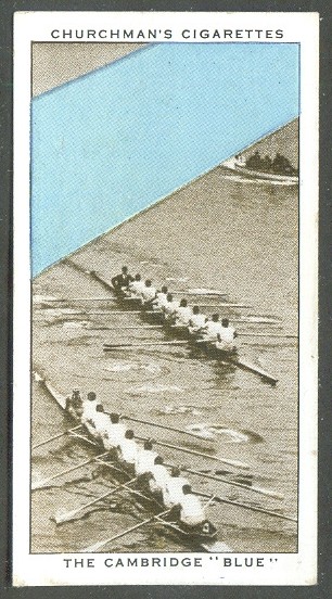 cc gbr 1934 churchman s cigarettes  well known ties  no. 40   the cambridge  blue   photo of boat race   lightblue tie 