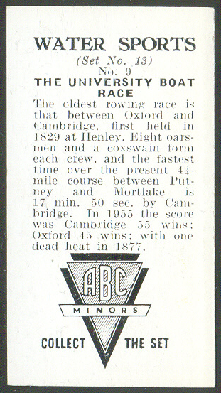 cc gbr 1956 abc minors water sports set no. 13 no. 9 the university boat race reverse