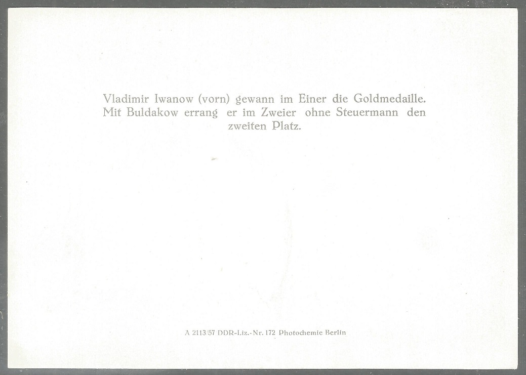 CC GDR 1957 OG Melbourne 1956 Igor Buldakov Viktor Ivanov URS M2 silver medal winners reverse
