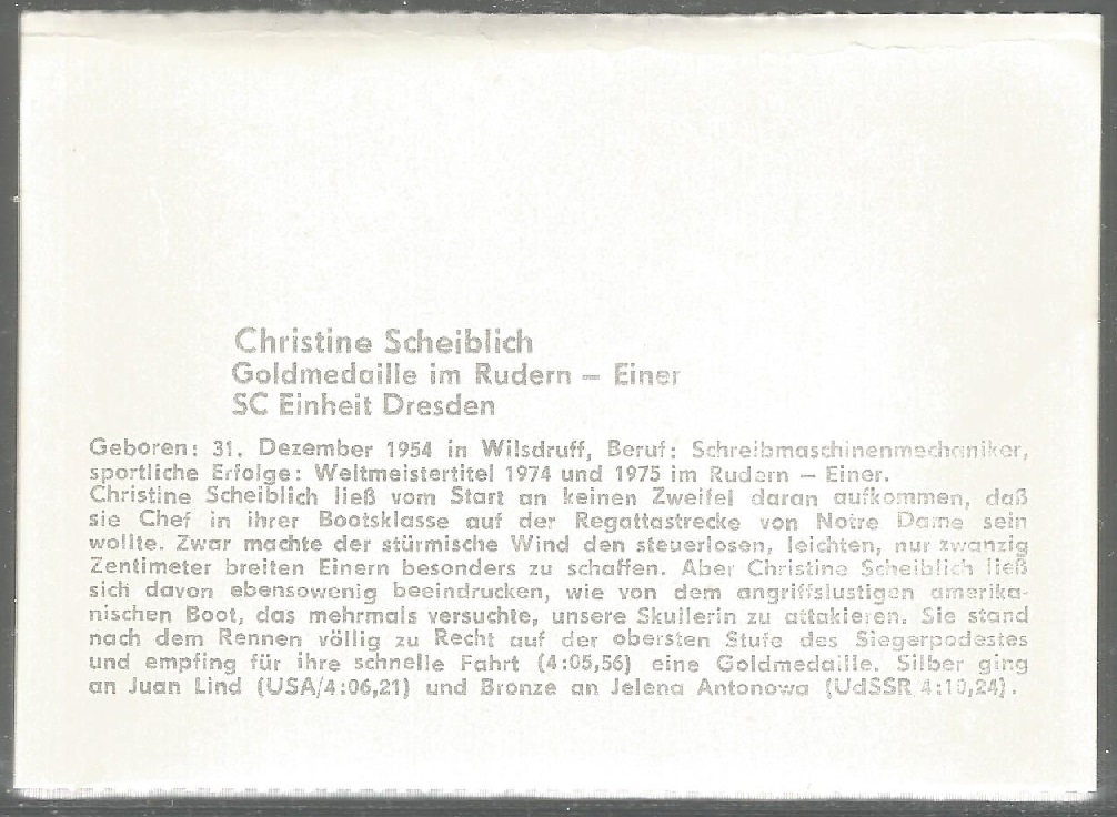 CC GDR 1976 OG Montreal W1X gold medal winner Christine Scheiblich GDR SC Einheit Dresden reverse